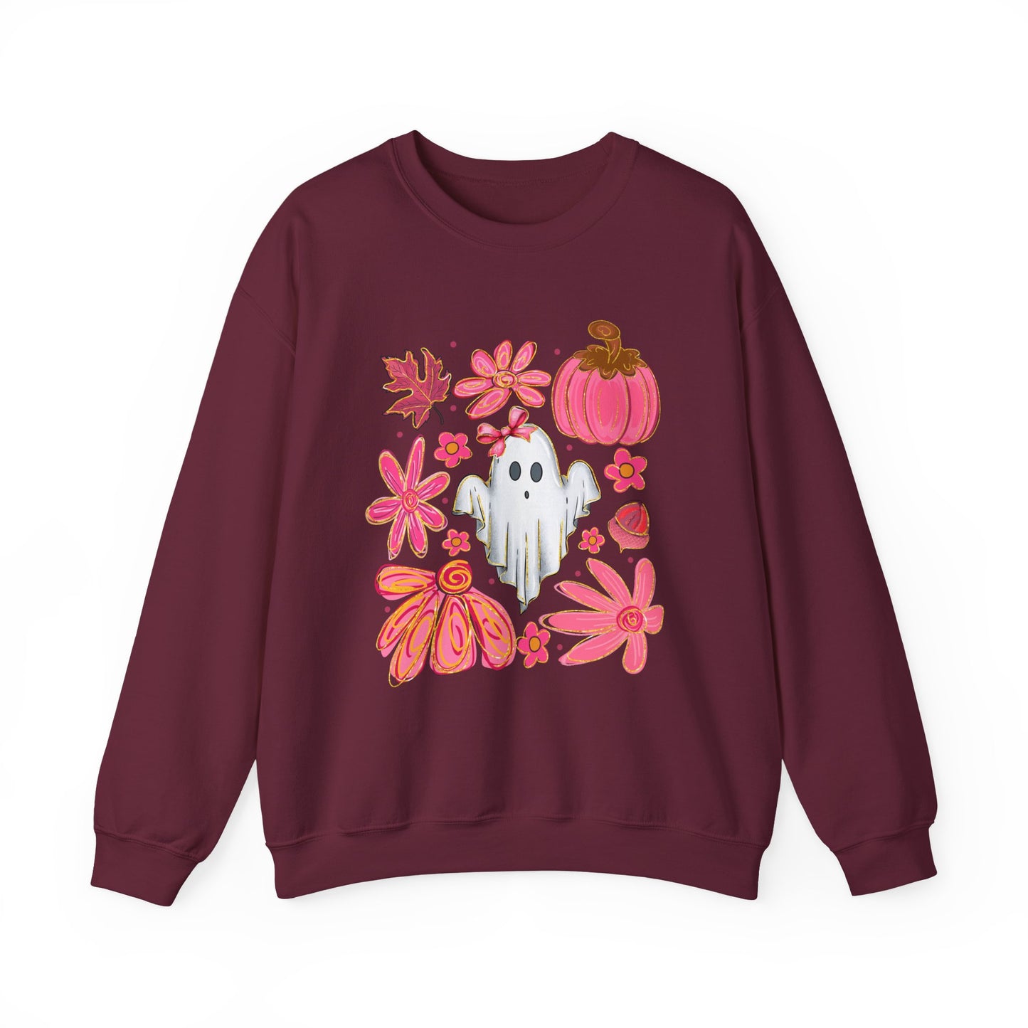 Autumn Ghost Crewneck Sweatshirt - Cozy Halloween Apparel, Fall Fashion, Gift for Her, Unisex Sweatshirt, Spooky Season Style