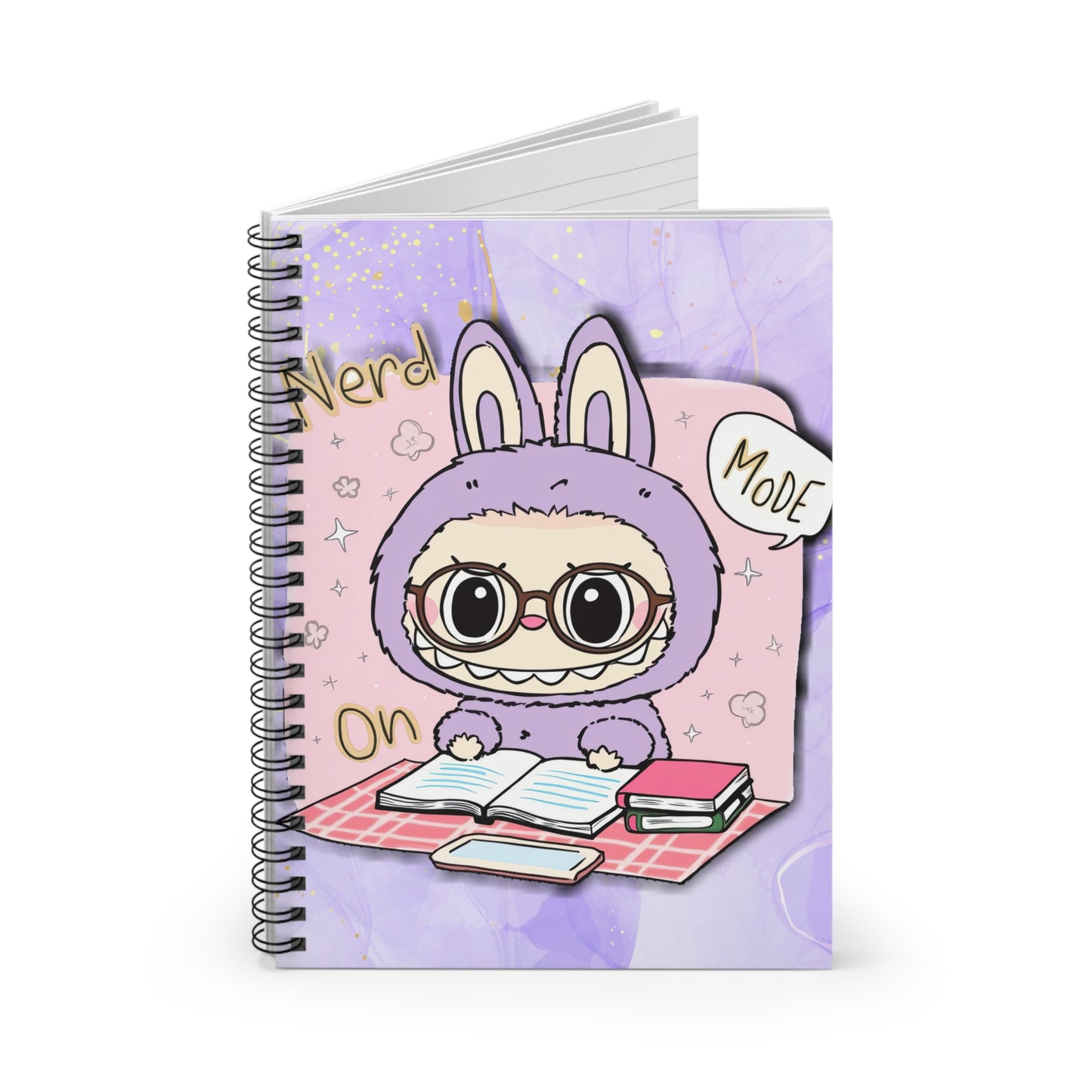 Cute Nerdy Labubu Spiral Notebook - Adorable Bunny Design, Perfect for Students, Gift for Birthdays, Journaling, School Supplies, Study Time