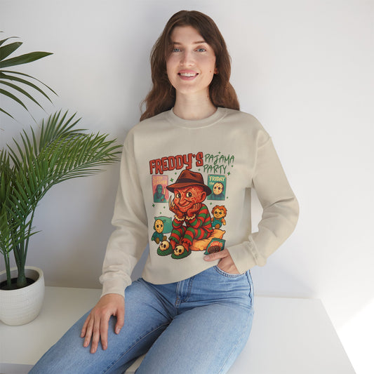 Freddy's Pajama Party Crewneck Sweatshirt | Halloween Sweater, Retro Horror Gift, Cozy Apparel, Unisex Design, Movie Memorabilia