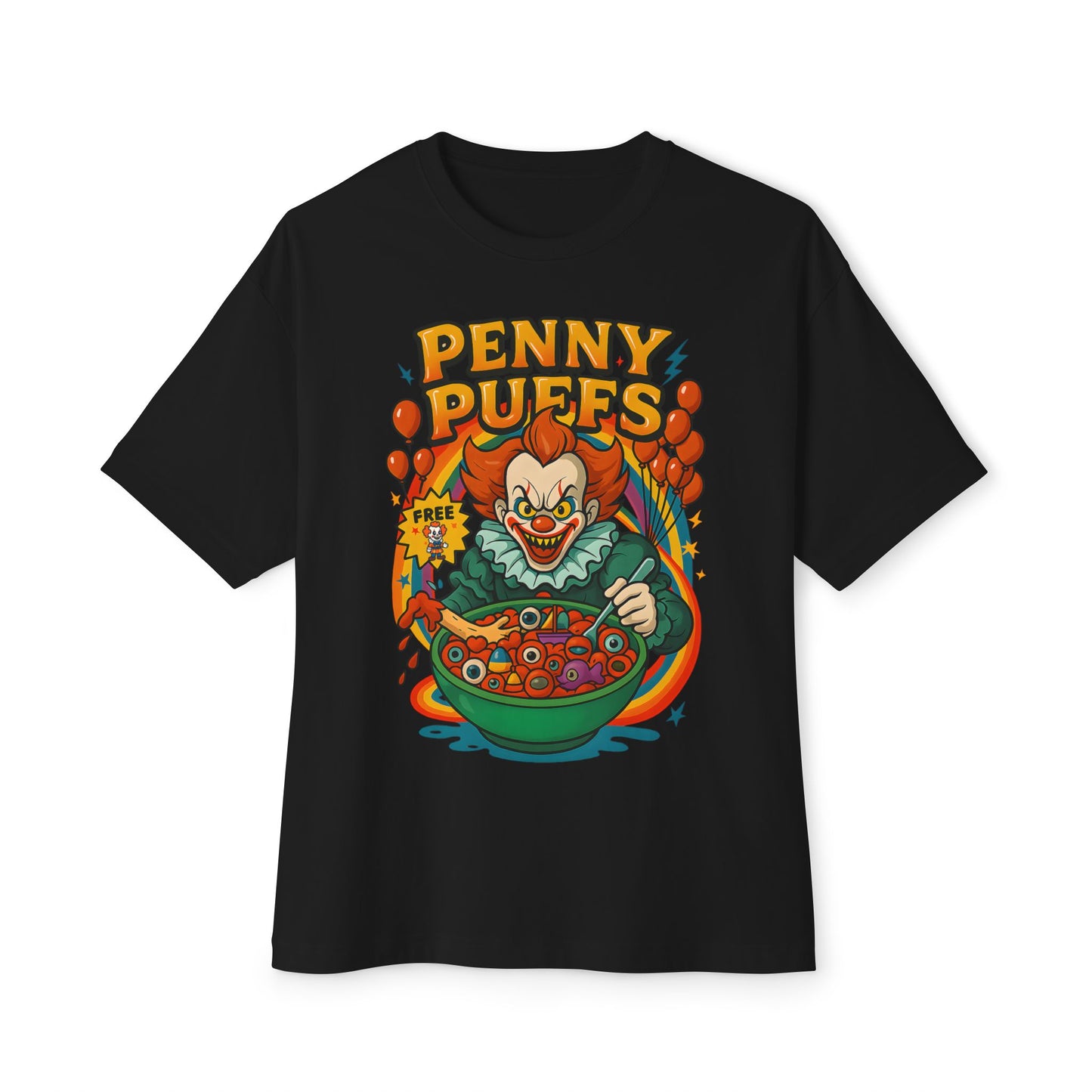 Penny Puffs Unisex Oversized Boxy Tee, Funny Graphic Tee, Halloween Costume, Casual Wear, Horror-Themed Apparel, Unique Gift Idea