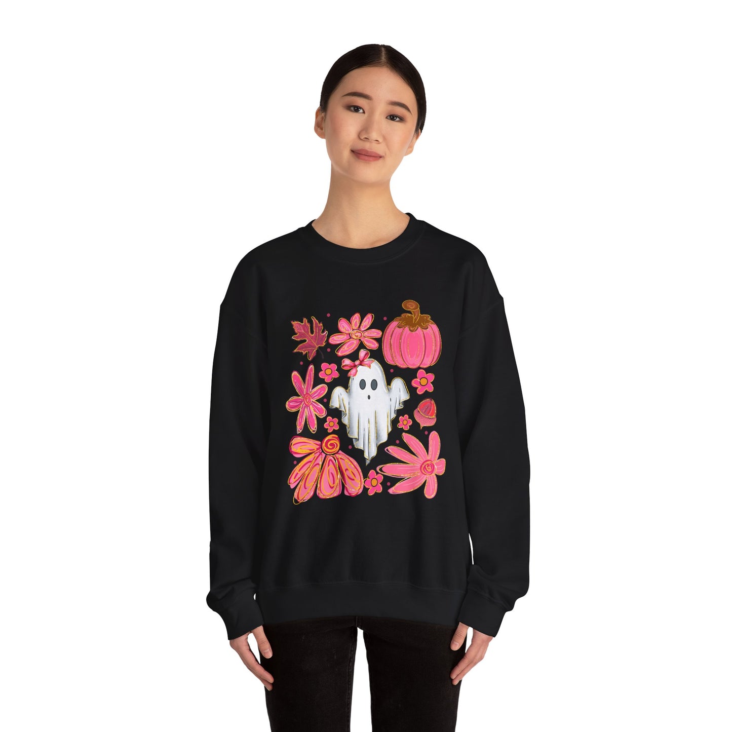 Autumn Ghost Crewneck Sweatshirt - Cozy Halloween Apparel, Fall Fashion, Gift for Her, Unisex Sweatshirt, Spooky Season Style
