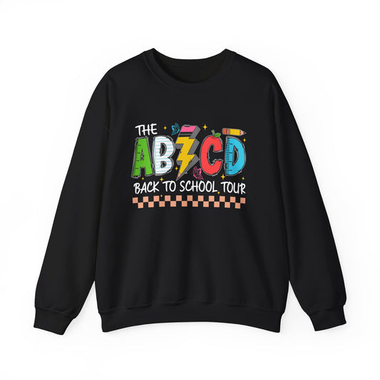 ABCD Back to School Tour Crewneck Sweatshirt, Unisex Sweatshirt, School Tour Apparel, Fun Gift for Students, Cozy Relaxing Wear