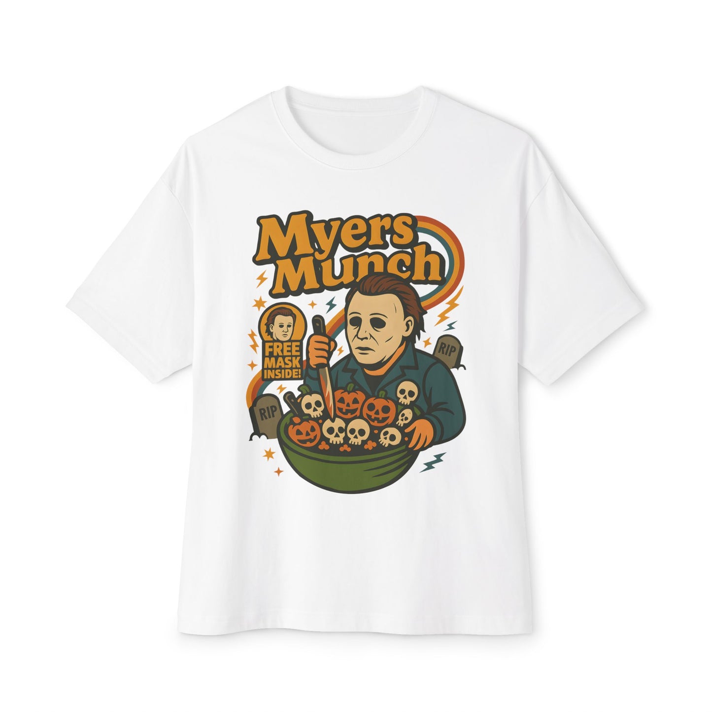 Halloween Graphic Tee, Myers Munch Shirt, Unisex Oversized Top, Spooky Apparel, Horror Movie Fan Gift