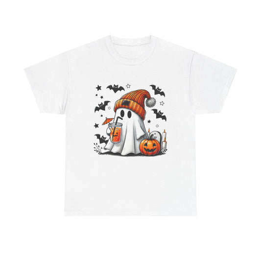 Cute Halloween Ghost Tee, Unisex Heavy Cotton T-Shirt, Spooky Shirt, Fall Fashion, Holiday Apparel, Halloween Costume, Gift Idea