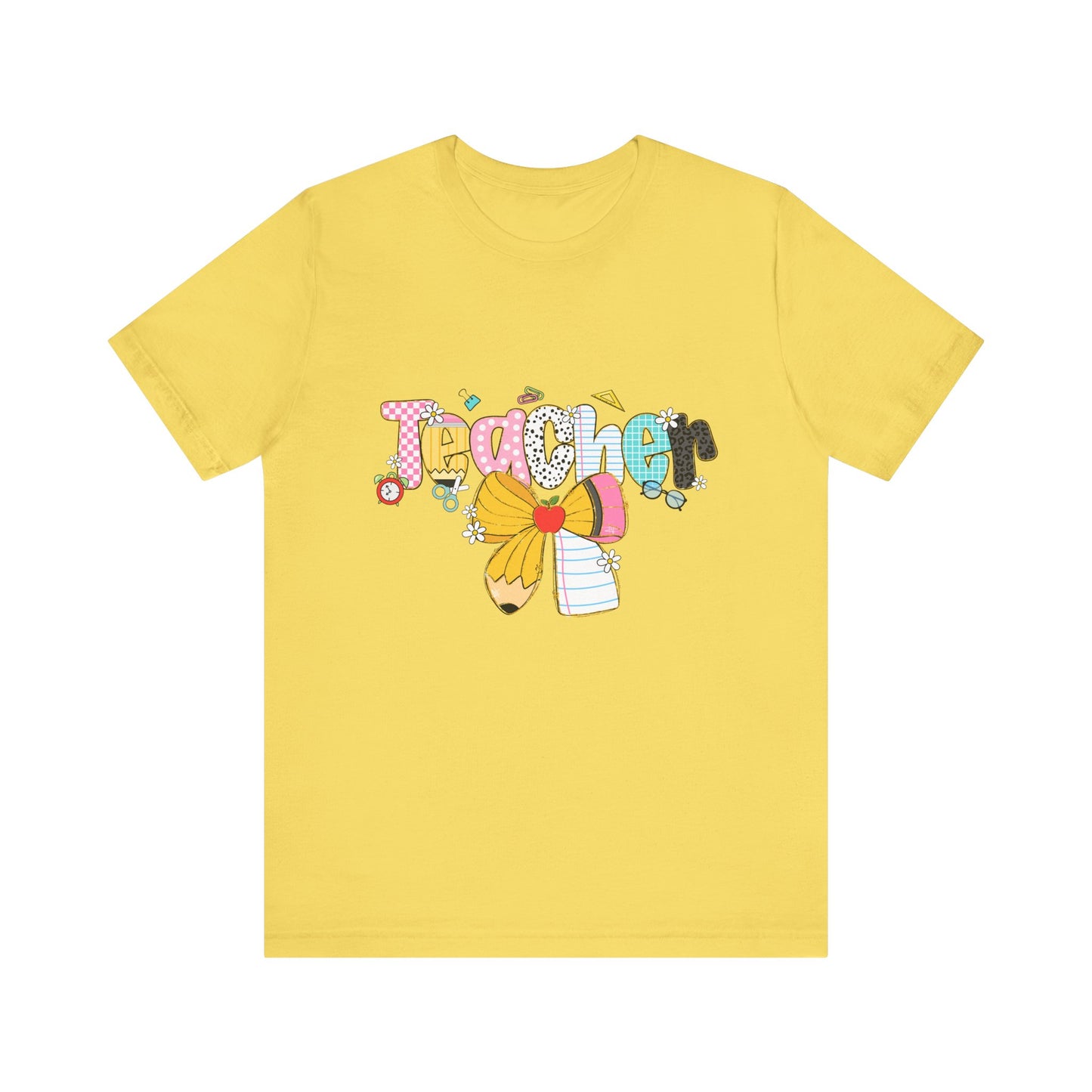 Teacher Bow Short Sleeve Tee, Gift for Educators, Cute Teacher Shirt, Classroom Outfit, Back to School Apparel, Birthday Gift