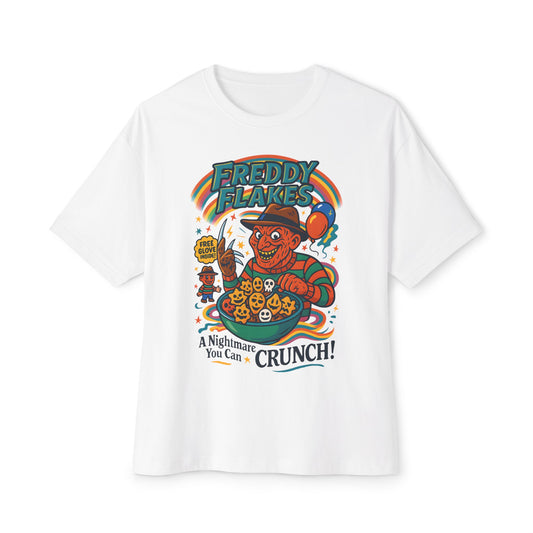 Freddy Flakes Unisex Oversized Tee - Fun Graphic Shirt, Horror Movie Merchandise, Halloween Apparel, Gift for Fans