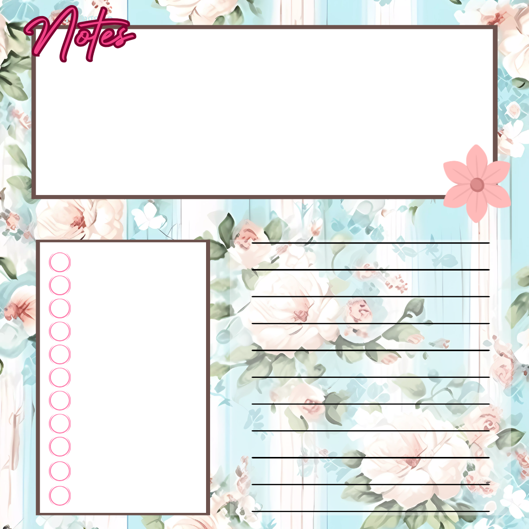 Editable Blue and White Stripe Floral Sticky Notes Bundle (Set of 5) | Printable Notes, To-Do List, Planner Pads | Cute Digital Stationery