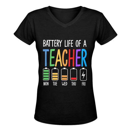 Battery Life of A Teacher Tshirt Women's Deep V-neck T-shirt (Model T19)